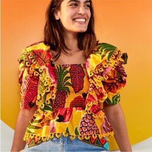 Farm Rio Vibrant Multicolor Ruffle Top